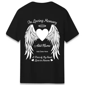 Custom Memorial Tribute Back Graphic Shirt Angel Wings Halo Heart Remembrance Family Sympathy Gift
