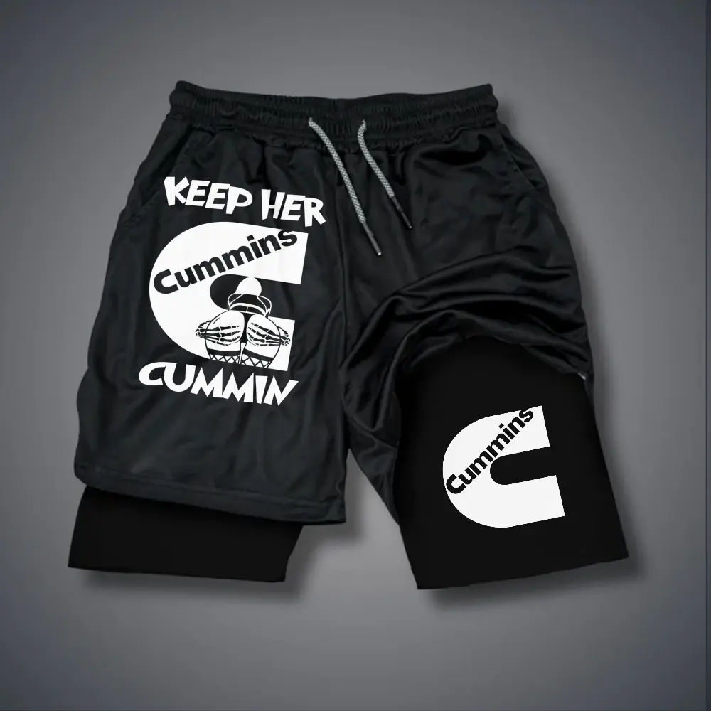 Sexy Clothing Double-Layer Sports Shorts Graphic Black Camo Shorts Streetwear Men Outfits Men Vacation Outfits