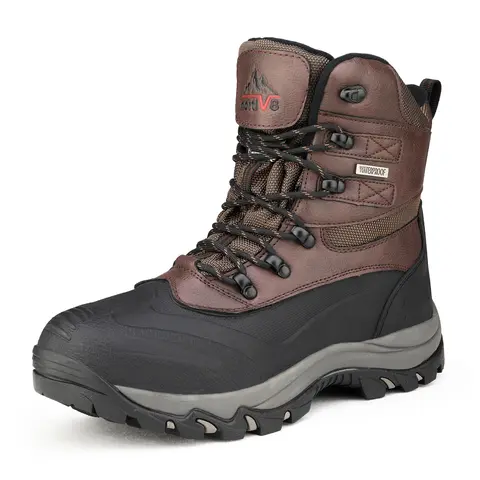 【Fall Deals】NORTIV 8 Men's Cuban Round Toe Waterproof Padded Insulated Winter Snow Ankle Boots - 3M Thinsulate, Rubber Sole, Lace-Up, Metal Eyelets, Removable Insole, Black Grey【Wide Fit】, Outdoor Work Footwear, Rugged Design