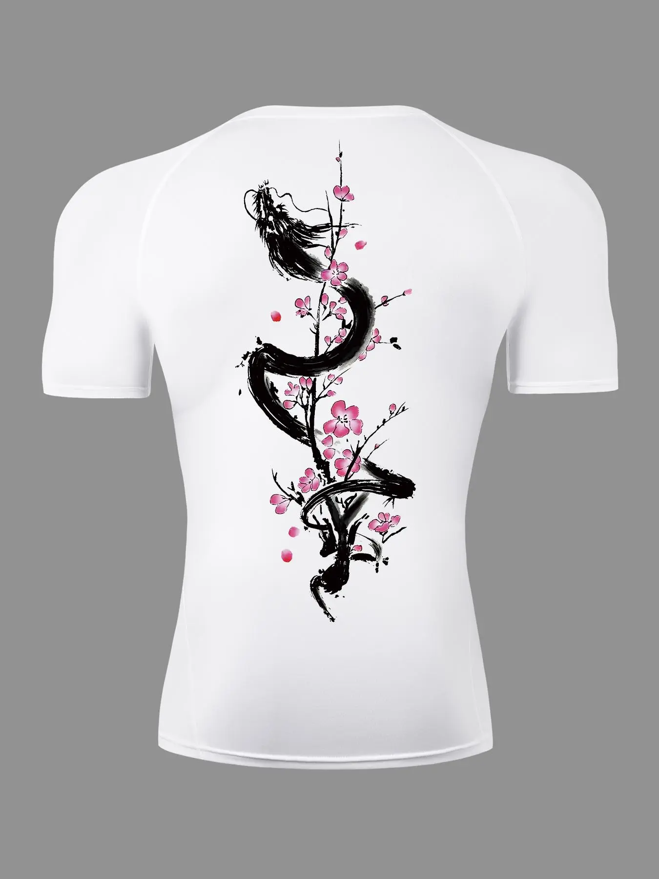 Men's Cherry Blossom Print Round Neck Short Sleeve Tee, Athletic Style Activewear, Quick Drying Breathable, for Gym Workout Running, Summer Dry Fit, Summer Training Clothing