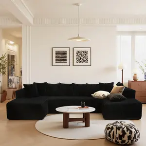 130" Boneless U Shaped Modular Sectional Corduroy Sofa for Living Room 4 Seats Oversized Spacious Wale Design No Assembly Required