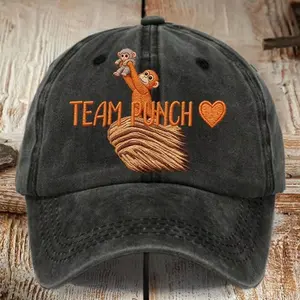 Team Punch Monkey Dad Hat – Cute Monkey Embroidered Vintage Baseball Cap, Funny Animal Lover Gift, Adjustable Casual Unisex Hat