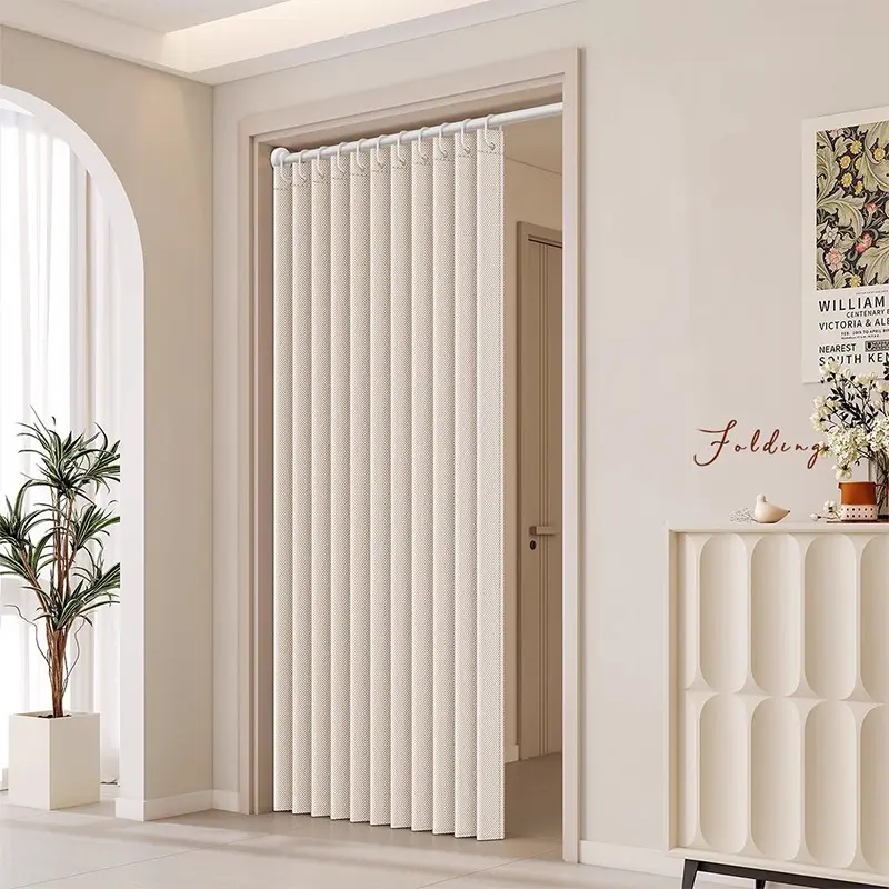 Hemp-Like Foldable Curtain for Doorway, Home Decorative Curtain, Easy to Install Curtain, Drill-Free Entryway Privacy Divider, Light Blocking Curtain for Bedroom and Bathroom, Storable with Hooks and Magnetic Clips, Home Decoration Curtain