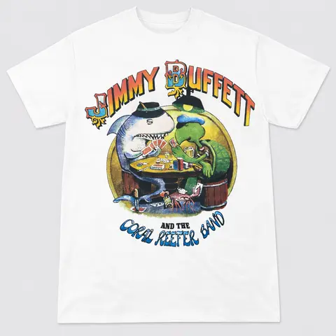 Men's Jimmy Buffett And The Coral Reefer Band All Over Print Crew Neck Cotton Tee - Full-Length, Double-Stitch, True To Size Graphic T Shirts for Sports, Outdoor Use