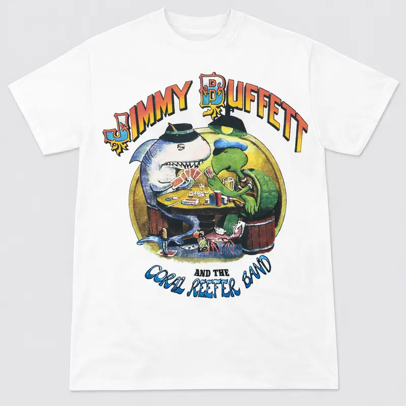Men's Jimmy Buffett And The Coral Reefer Band All Over Print Crew Neck Cotton Tee - Full-Length, Double-Stitch, True To Size Graphic T Shirts for Sports, Outdoor Use