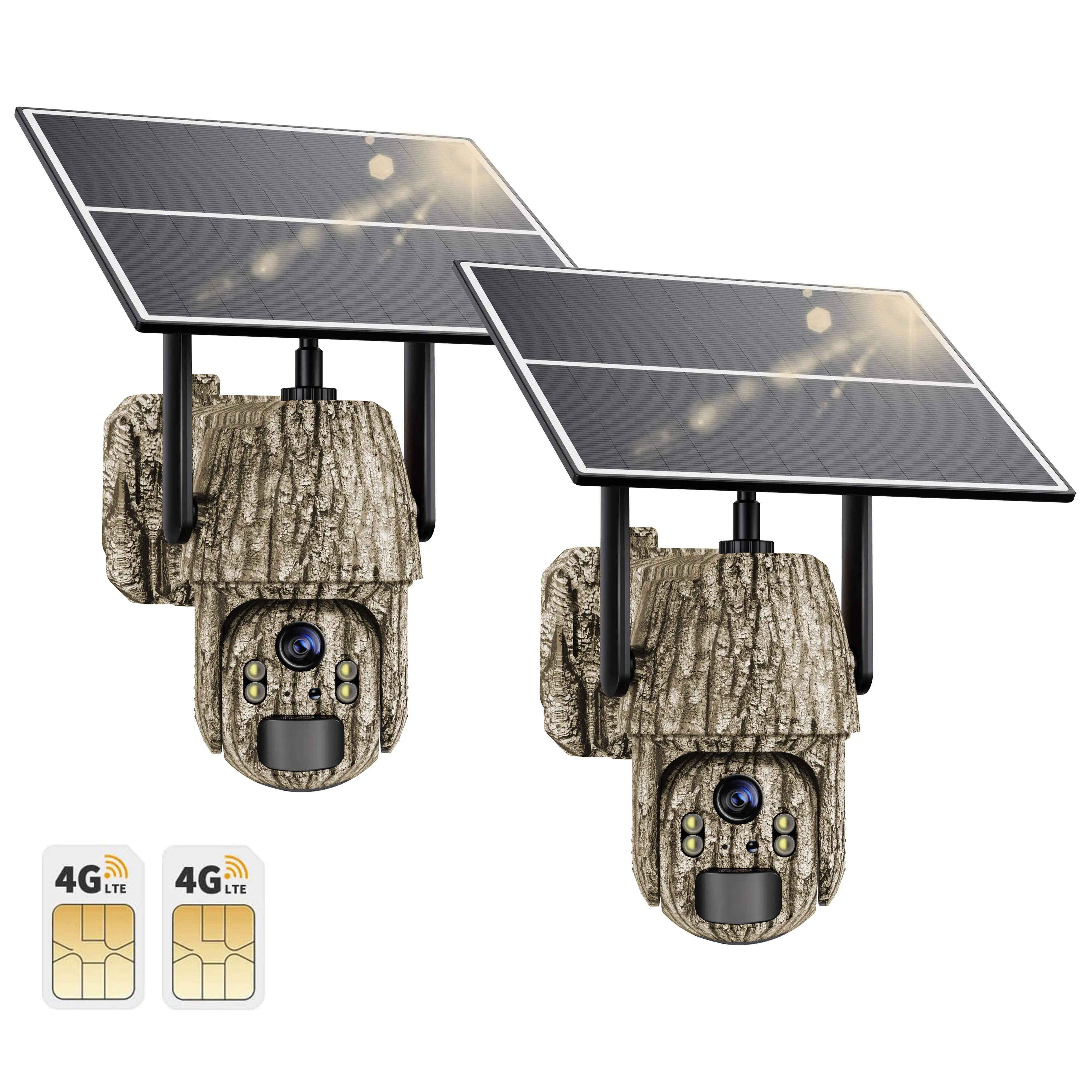 2 Pack 4G LTE Cellular Trail Cameras with Unlimited Data Plan & Built-in SIM Card - 2K HD 360° Full View Live Video - Solar Powered Security Game Camera with PIR Night Vision - IP65 Waterproo second trigger time
