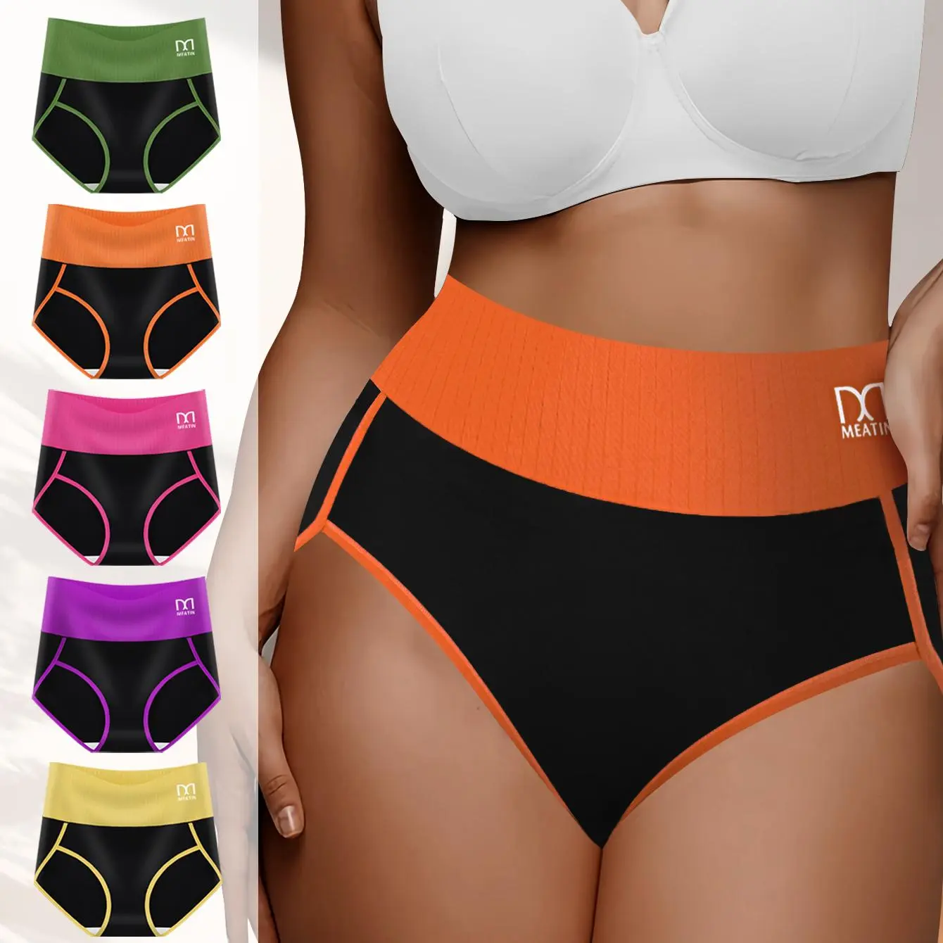 QUASTI 5-Pack Women's High Waist Seamless Thongs, Soft Stretch Tummy Control Underwear, Breathable Postpartum Shapewear, Multicolor Daily Wear, S-5XL
