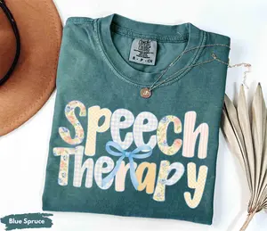 Comfort Colors Speech Therapy Shirt with Bow, SLP Shirt, SLPA Shirt, Speech Pathologist Gift, Speech Language Pathology Shirt, Therapist Tee