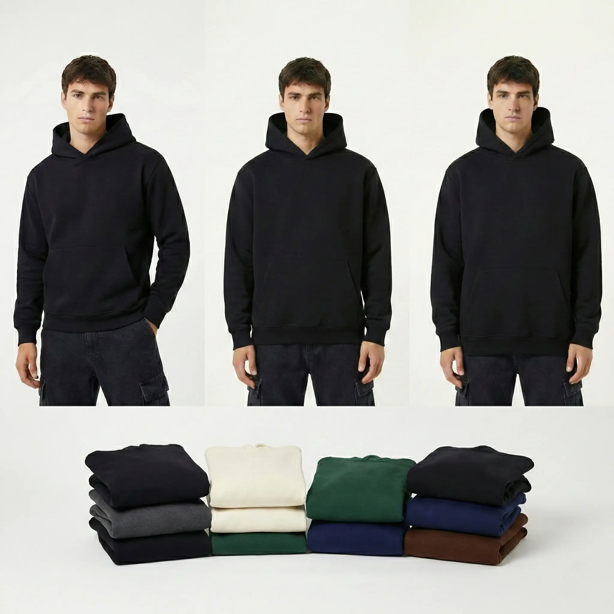 REGULAR FIT Hoodie Super Heavyweight 400gsm by HL - Soft Wool Lamb Polar Fleece, Thick Cotton-Polyester Fabric, Oversized/Regular/Slim Fit, Stylish Menswear Tops (Black, Forest Green, Cream, Brown, Navy, Charcoal Grey)