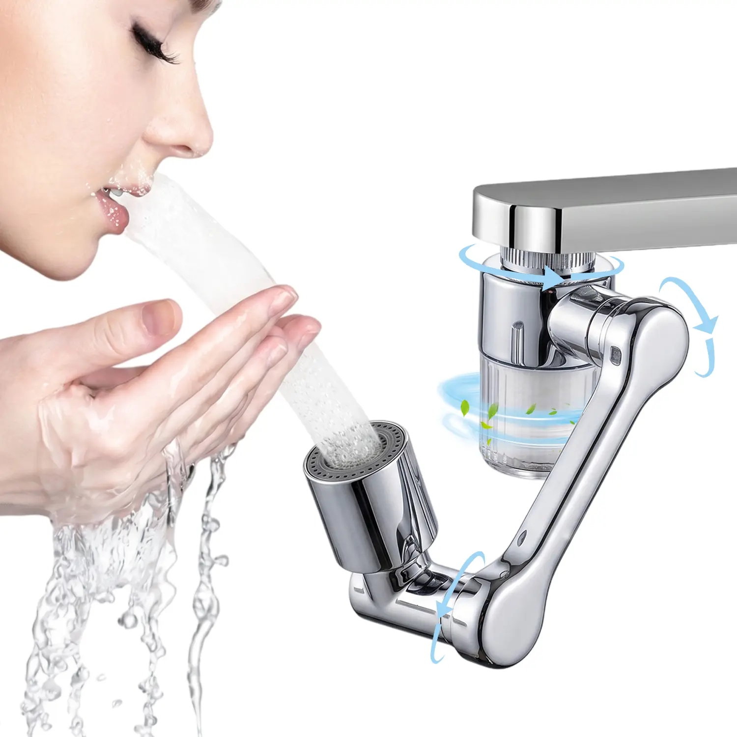 1440° Rotating Faucet Extender with Filter, 2-Mode Sink Aerator Attachment with 6 Replacement Filters, Flexible Swivel Faucet Sprayer for Kitchen Bathroom Sink