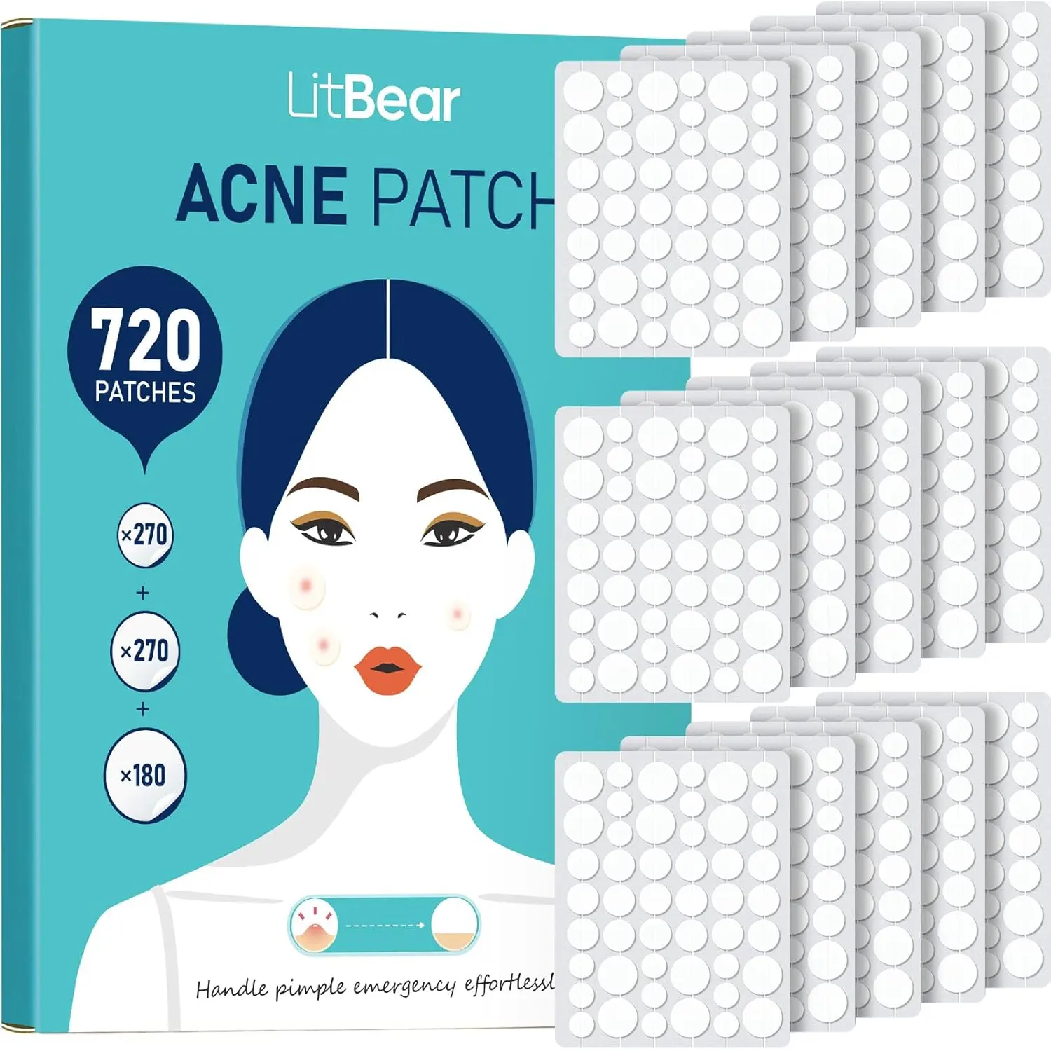 LitBear Pimple Patch Bulk 720 Count 3 Sizes Acne Spot Stickers Hydrocolloid Zit Covers for Face and Breakouts Invisible Skin Friendly for All Skin Types , #DealsForYouDays
