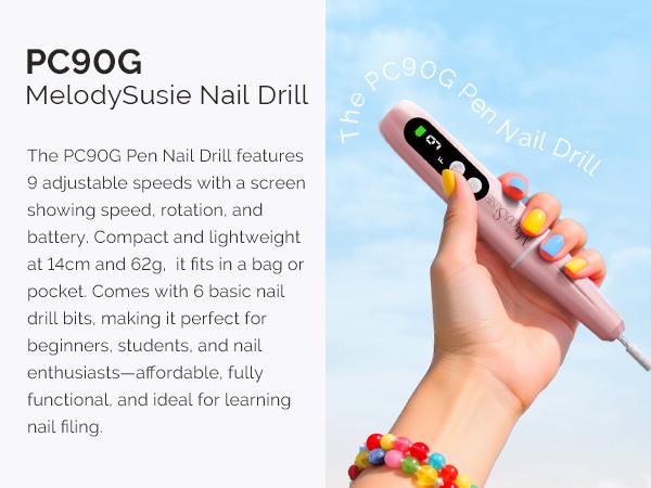 MelodySusie PC90G Rechargeable Nail Drill 20000RPM, Portable Electric Nail File with Sanding Kit for Manicure & Pedicure, Cordless Efiles for Acrylic Nails Lightweight Nail Care Tool for Home & Salon #Summervibes