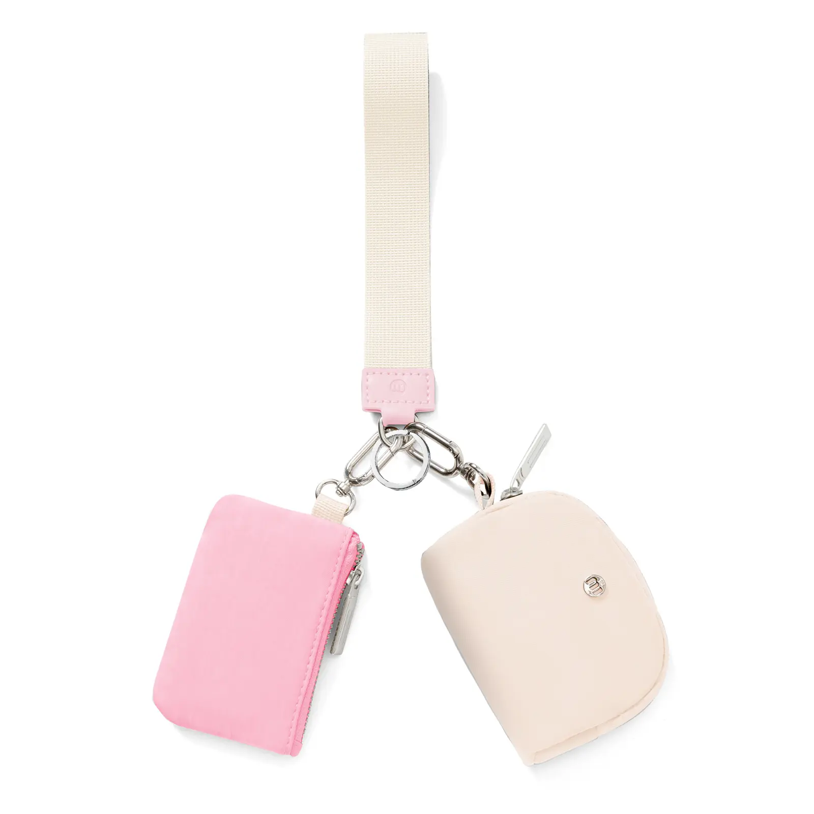 Shopxtoc Dual Pouch Wristlet Keychain Wallet, Nylon Mini Zip Around Keychain Wristlet for Women