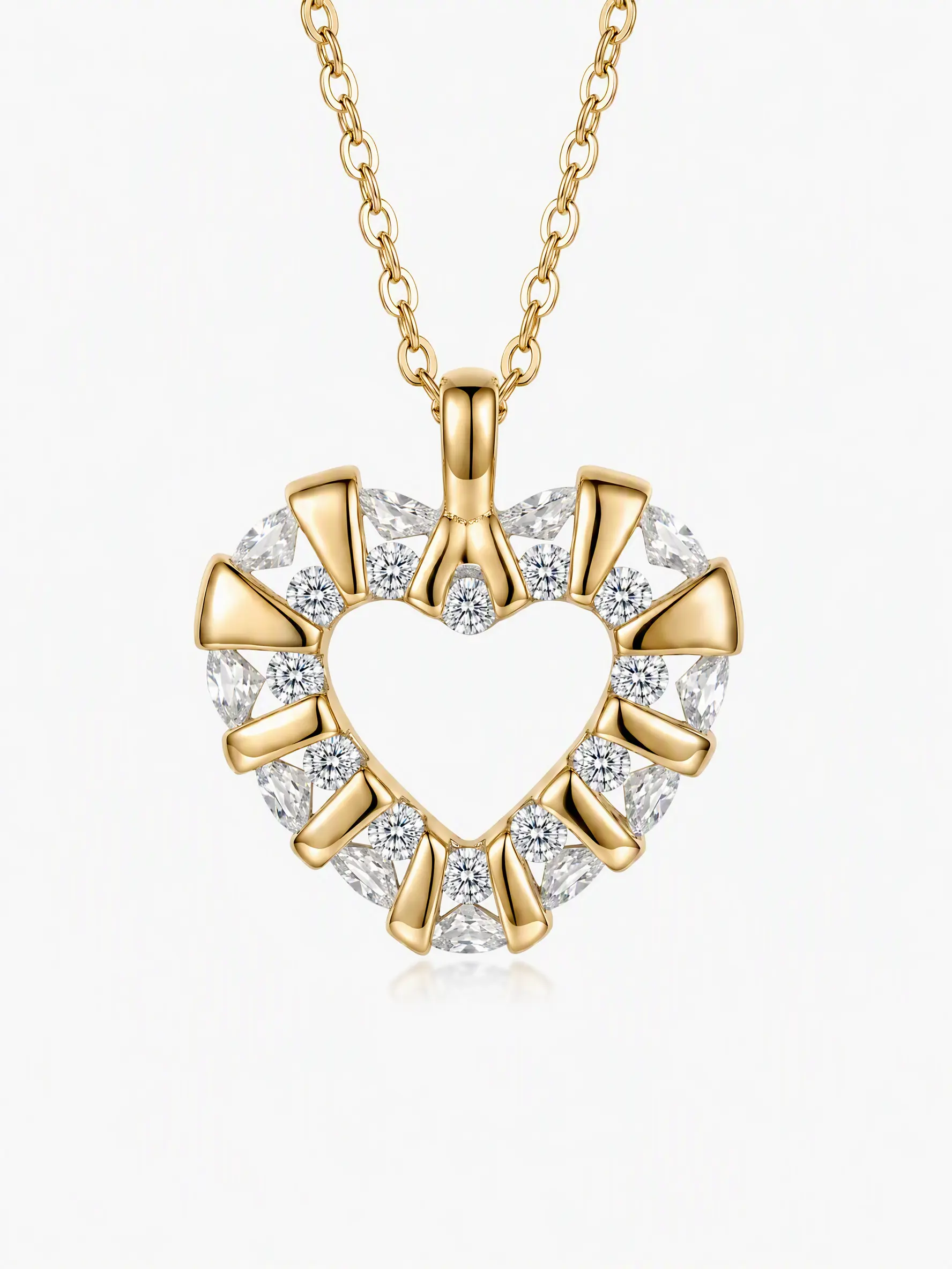 Women's 3D Heart Cubic Zirconia Pendant Necklace - Gold-Silver Tone, 2 Sizes, Cute, Crystal, 0.32 oz, 0.86 in h × 0.79 in w, Gold Aesthetic, Daily Wear, Easy-to-Style Gift