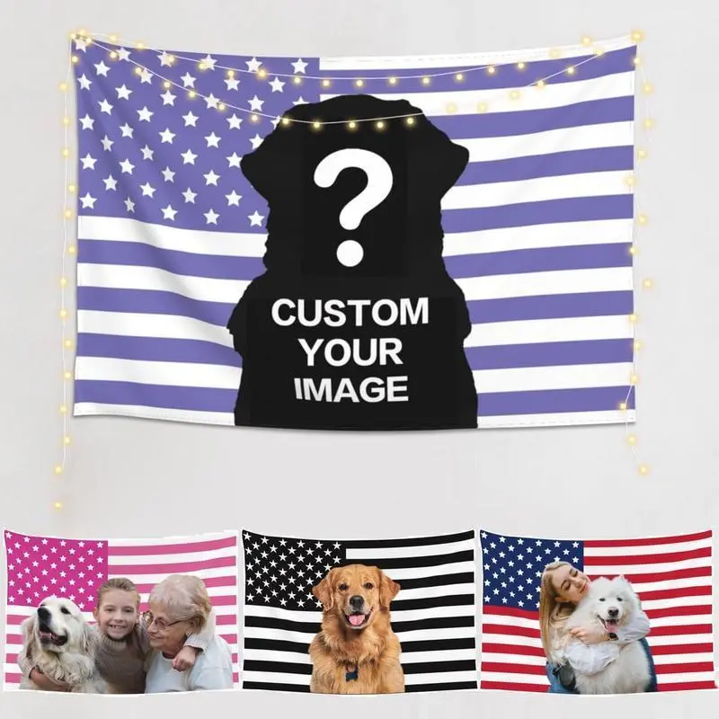 Tapestry Purple American flag background custom tapestry banner - Personalized custom wall background (with pictures) -unique gift   Cotton Decorative