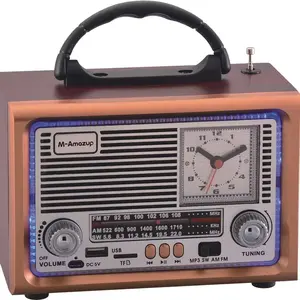 M-Amazup multifunctional wooden-grain radio, wireless speaker, TF card player, audio input interface, AM/FM/SW three-band radio, stereo speakers, MP3 player, radio, home audio system, outdoor speaker