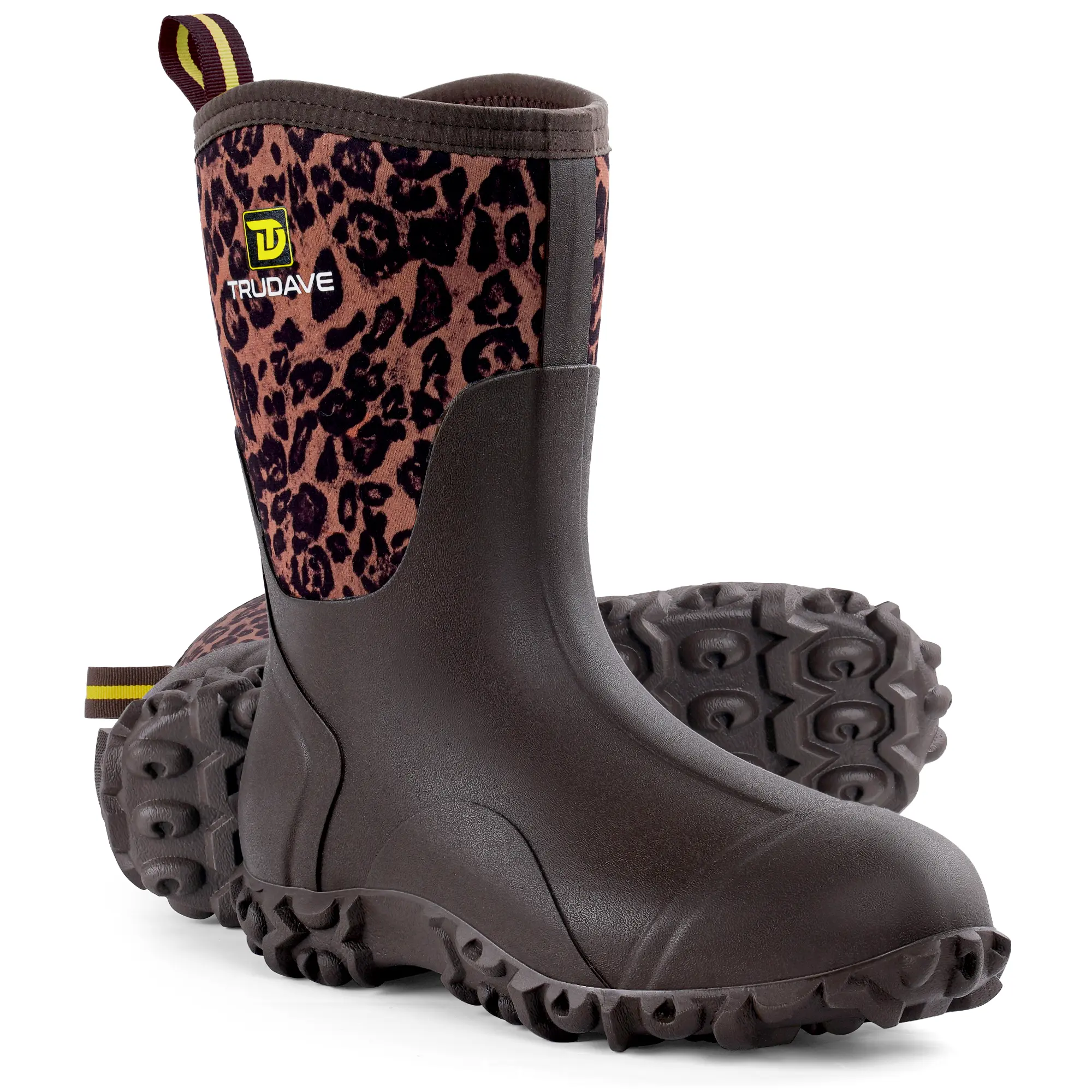 【No steel toe】Trudave Rubber Work Boots for Women, 6mm Neoprene Mid Calf Rain Boots  with Steel Shank, Waterproof Insulated Mud Work Boots All Season