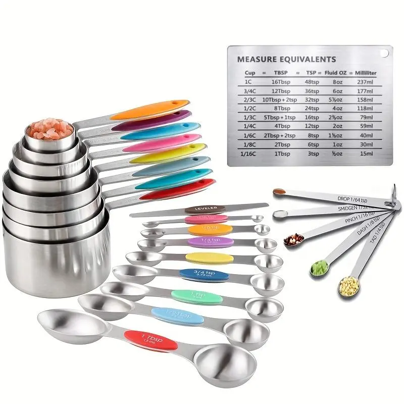 Stainless Steel Measuring Cups and Spoons Set - 17/23-Piece Accurate Food Measuring Tool, Essential Kitchenware for Families, Modern Baking & Cooking Gadgets, Kitchen Measuring Utensils