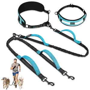 PetAmi Double Dog Leash with 360 Swivel No-Tangle Coupler, Heavy Duty Dual Dog Leash with Shock-Absorbing Bungee, Padded Handles, Reflective for Medium & Large Dogs