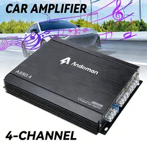 Andeman 4-Channel Car Amplifier High Power Output 12V-13. 8V Efficient Cooling Design for Enhanced Audio Black, Without Battery