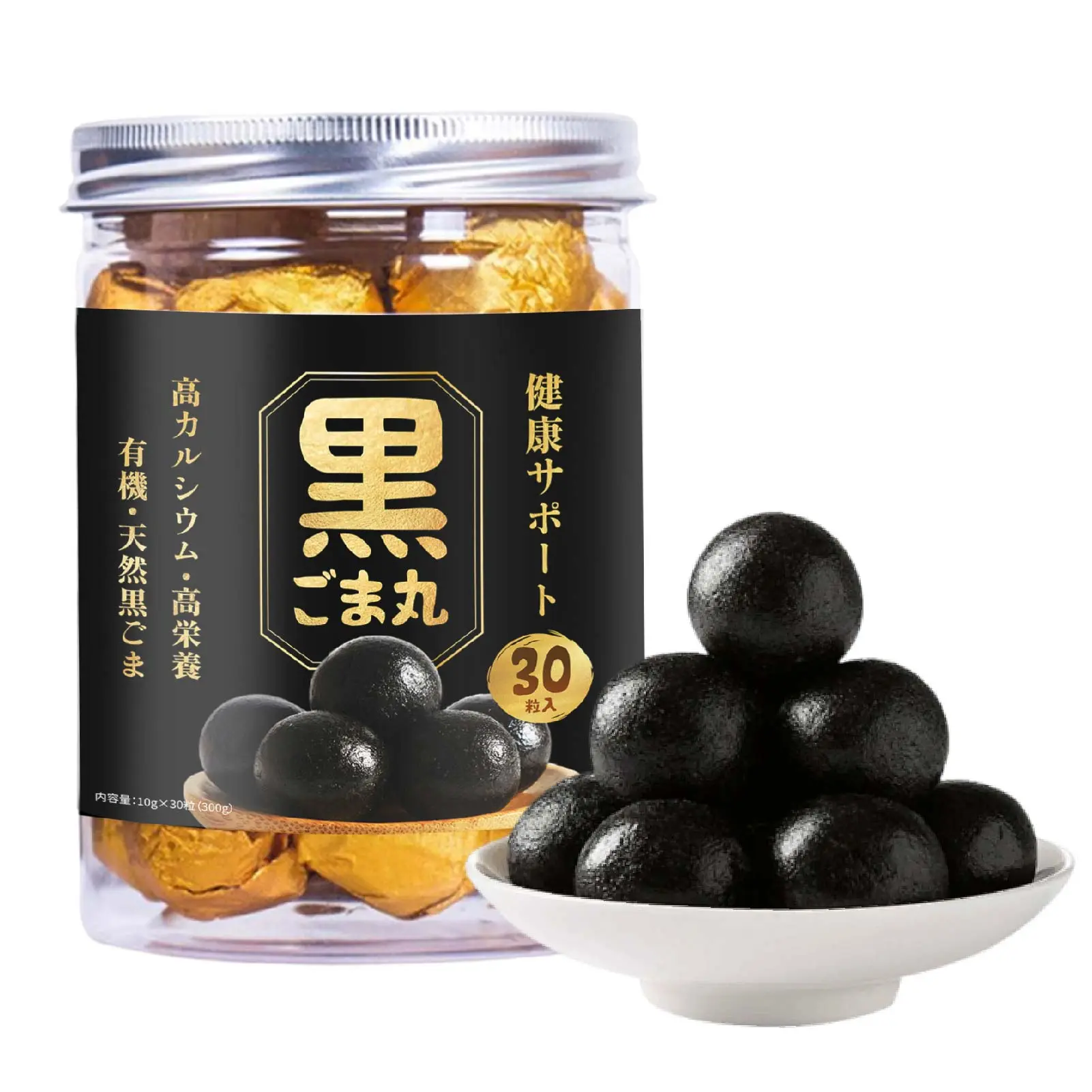LIVEEN Black Sesame Ball Handmade 10.6oz (30 counts) | Black sesame Snacks | Black Rice Honey Walnuts Almonds | Hair Support | 30 counts [300g] Cake NJ W1