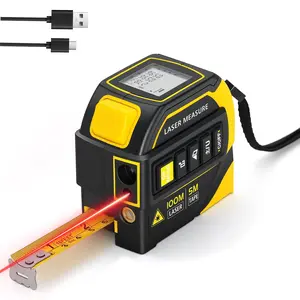 4-in-1 Digital Laser Tape Measure 328ft/100m with 16ft AutoLock Tape, Cross Line Level & Angle Measure, Rechargeable Distance Meter for Construction, Home DIY