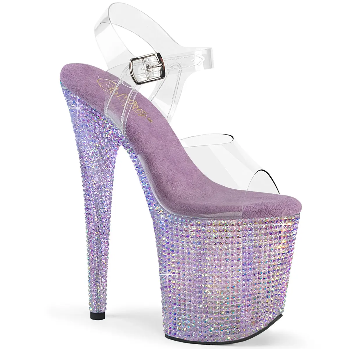 Women's Platform High Heel Sandals, Stylish Ankle Strap Shoe with All-Over Rhinestone Embellishment and an 8-Inch Heel