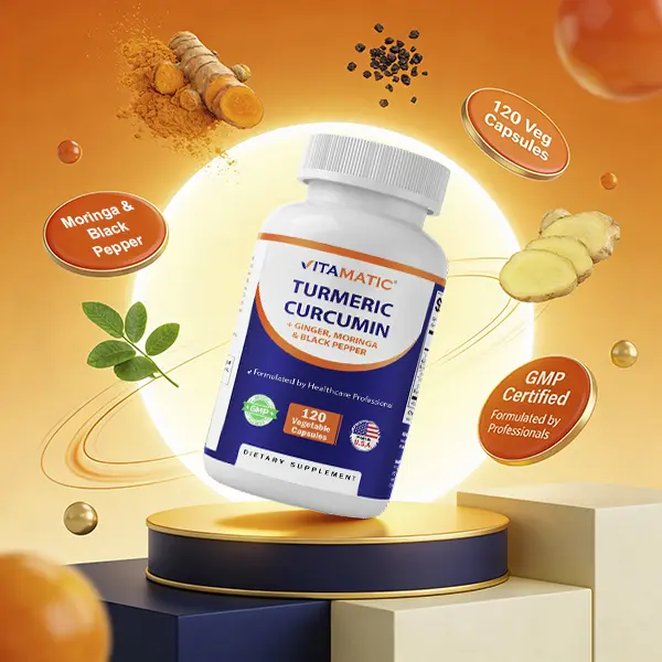 Vitamatic Turmeric Curcumin Dietary Supplement - 3000mg 95% Curcuminoids, Natural Antioxidant, Gut Health & Immune Support, Plant-Based Extract with Black Pepper, Ginger, Moringa, Vegetarian, Non-GMO, Gluten Free, 120-Cap Supply, Digestive Health, Botanic