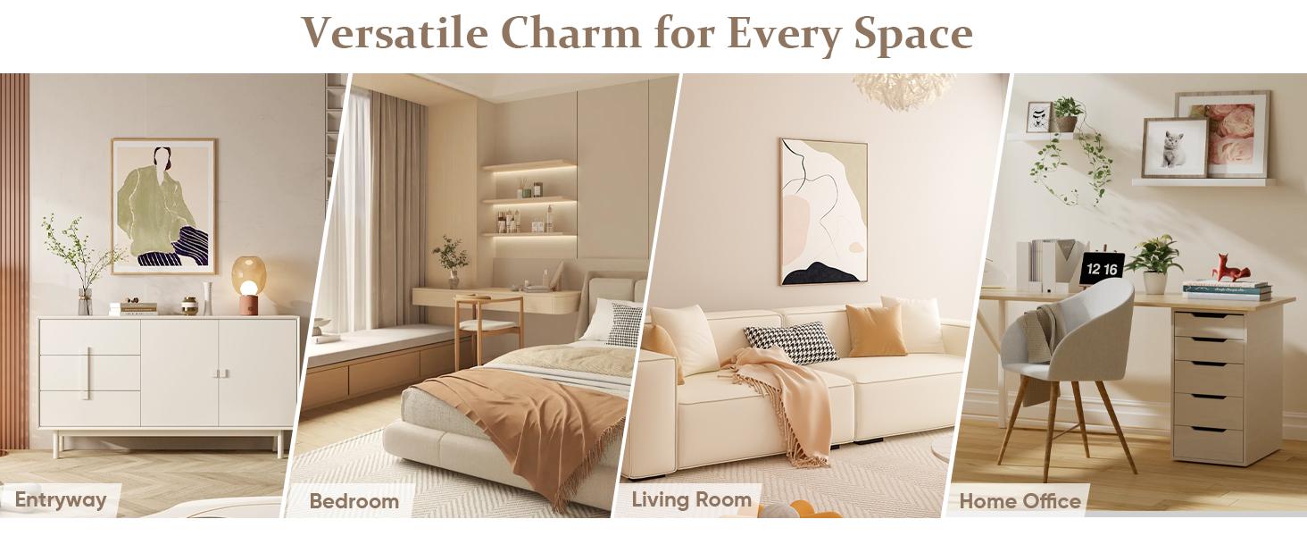 RoyalCraft Mordern 6 Drawer Dresser, Fluted Nightstand with 3 Drawers, Wood Storage Organizer, Wide Chest of Drawers for Closet, Large Storage Cabinet and TV Stand for Living Room,Bed Room,Hallway, Entryway.