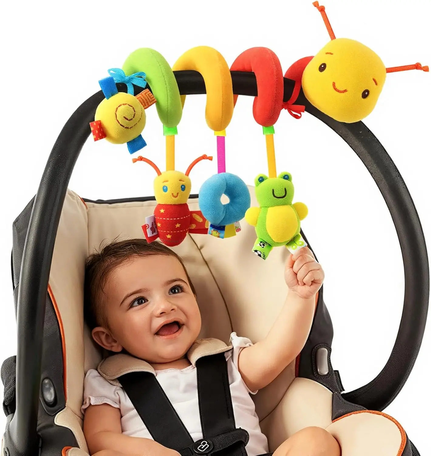 Spiral Shape Plush Hanging Rattle Toy for 0-3 Months Infants, Soft Sensory Products Baby Items with Animals & Nature Theme, Fits Car Seat & Stroller, Ideal Gift for Expecting Parents