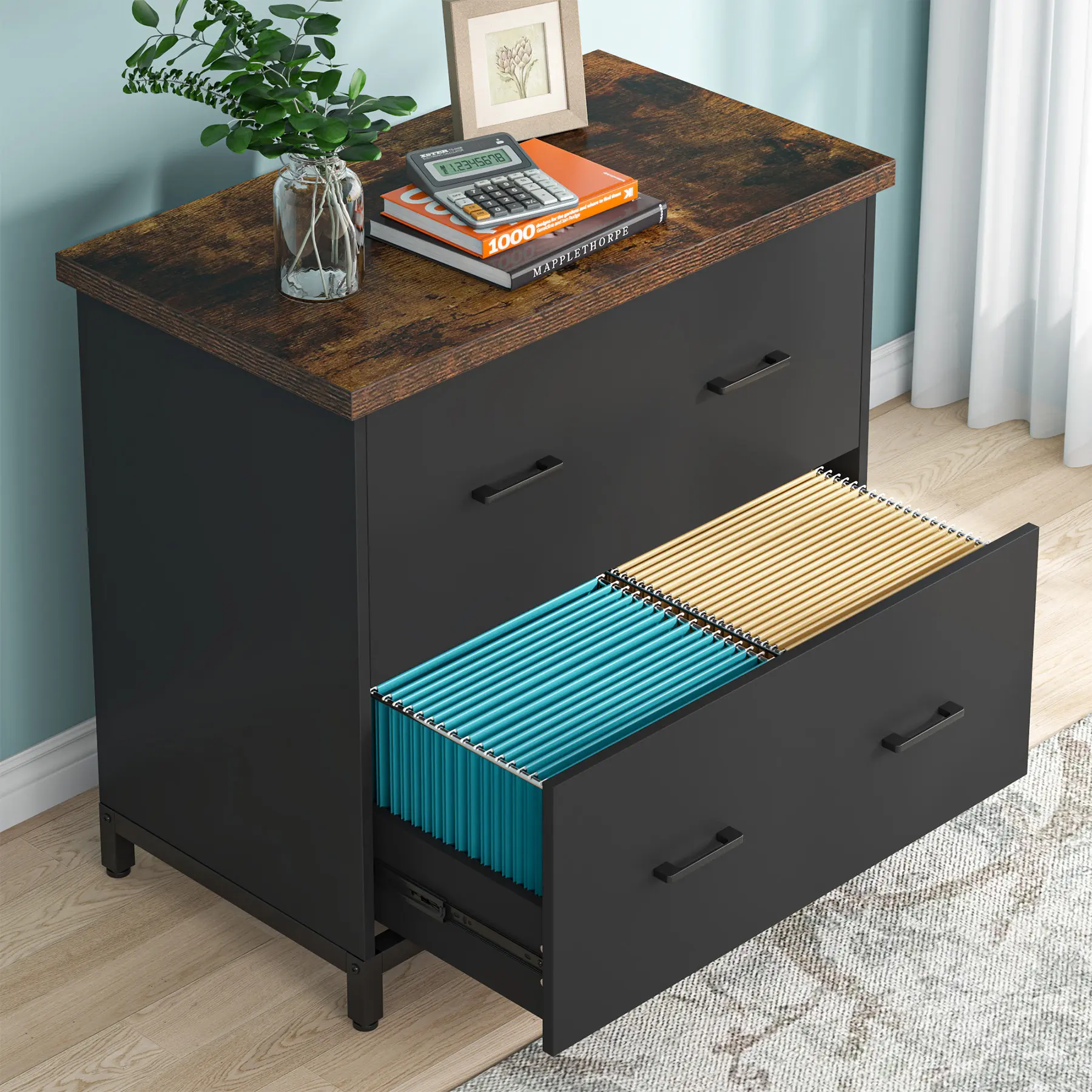 Tribesigns 2-Drawer File Cabinet, Wood Lateral Filing Cabinet, Home Office File Cabinet for A4, Letter Size, Brown & Black Tribesigns 2-Drawer File Cabinet, Wood Lateral Filing Cabinet, Home Office File Cabinet for A4, Letter Size, Brown & Black