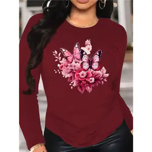 Wo Long Sleeve T-Shirt Elegant and Floral Graphic Tee Romantic and Nature - Inspired Top Casual Daily Wear Date Nights and Feminine Style Statets