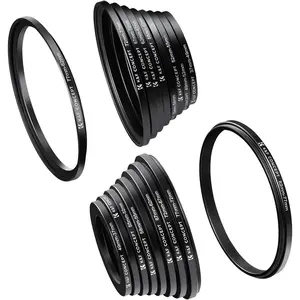 K&F CONCEPT 18-Piece Aluminium Photography Tool Accessories Kit, Camera Lens Filter Metal Stepping Ring Adapter (9 Step-Up + 9 Step-Down) Black