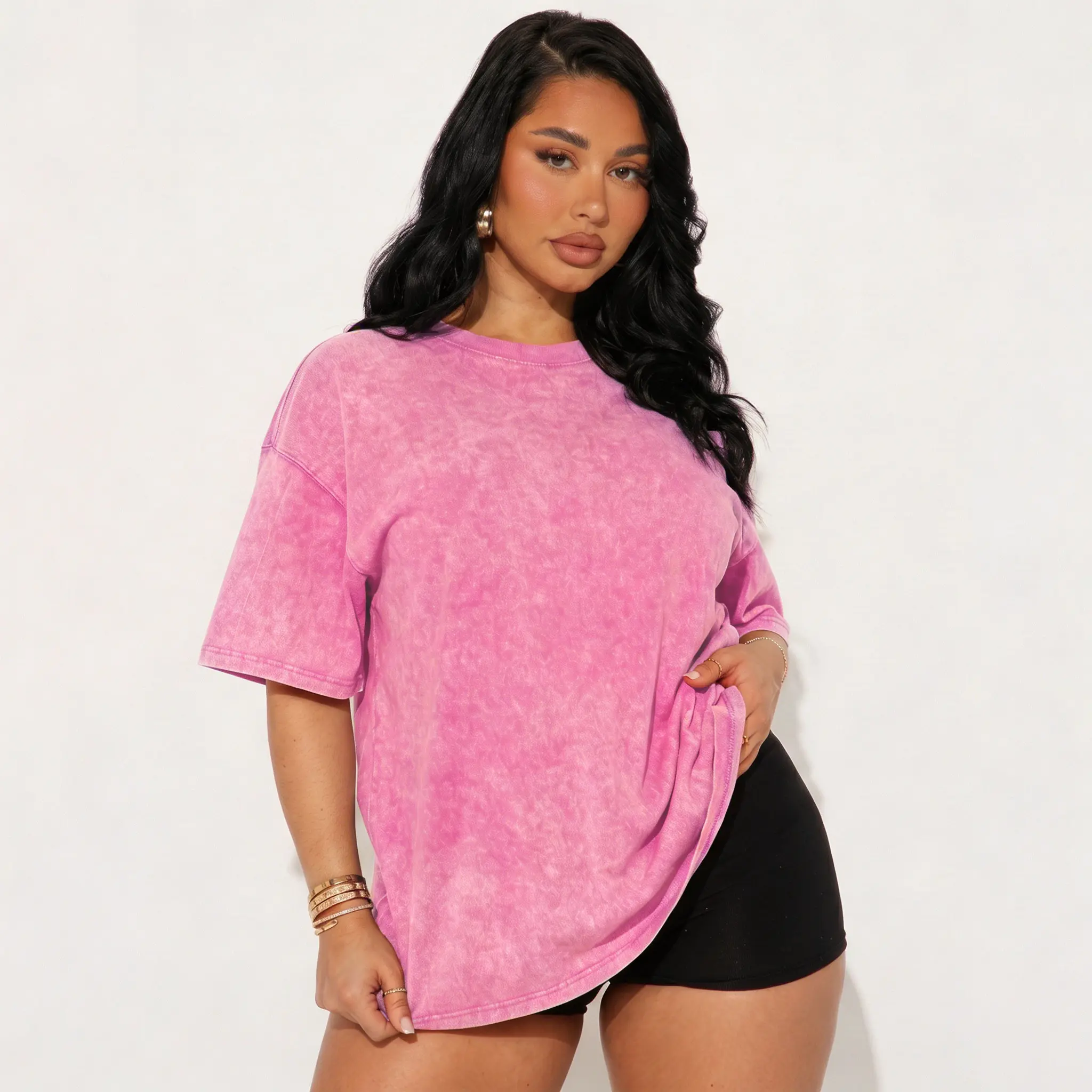 Women's Baggy Tshirt, Sporty Chic Washed Distressed Top with a Round Neck for Daily Wear & Outdoors, Oversize, Washed Effect, Distressed Wash