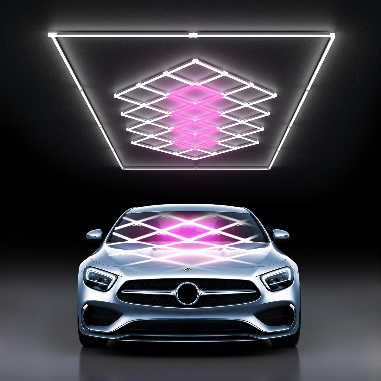 HYPERLITE Color Glow, Garage Lights, Honeycomb Design, Rectangle Frame Modular Lighting, LED Ceiling Light, 568W-624W 56800LM-62400LM, 6500K Bright White, for Garages, Workshops, Gyms, Studios,  Barber Shops, Decorative Spaces， SpringGlowUp