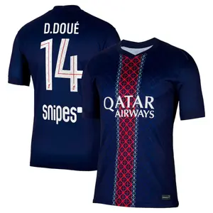 Navy PSG D. Doue 14 2025/26 Match Home Jersey, Blue Red Color D. Doue 14 PSG Home Edition Short Sleeve Jersey