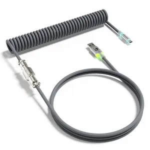 MAMBASNAKE C01 Ultra RGB Coiled Keyboard Cable,Pro Custom USB-C Aviator Cable for Gaming Keyboards,Stable Dual-Sleeved Design,2m Type-C to USB-A Hyper-Speed,Detachable Metal Aviator for PC Gamer