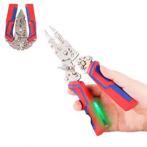 Professional 8-in-1 Wire Stripper & Voltage Tester Pliers - Cable Scissors for Cutting/Pulling Wires, 12V to 250V Live Hot Wire Detector for Home/Industrial Electrical Work