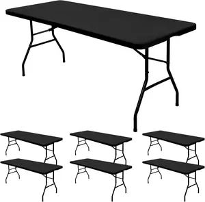 Stretch Fabric Table Top Cap Cover, fits 6ft/8ft Tables, Spandex Table Covers Washable Elastic Universal Rectangle Tablecloth Protector for Indoor Outdoor Party Picnic Wedding