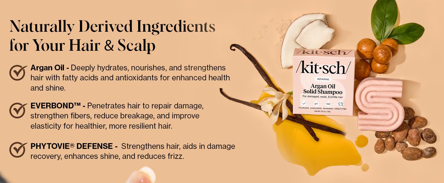 Kitsch Argan Oil Solid Shampoo Bar – Vegan, Natural, Made in USA, Paraben & Sulfate-Free, Repairs Damaged, Weak, Brittle Hair, 3.2 oz