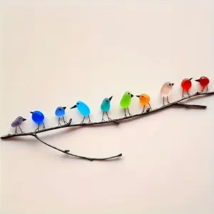 10Pcs Handmade Sea Glass  Modern Home Decor Birds - Hanging Ornaments for Living Rooms, Bedrooms, or Bookshelves Hangable Decoration mothers  day  flowers dry rubber backing Healing Crystal Buddha Statue reusable bath cap