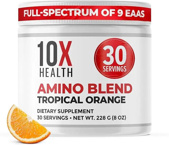 10X Amino Blend – Tropical Orange EAA + BCAA Powder for Clean Energy, Endurance & Recovery – No Artificial Sweeteners Healthcare Dietary
