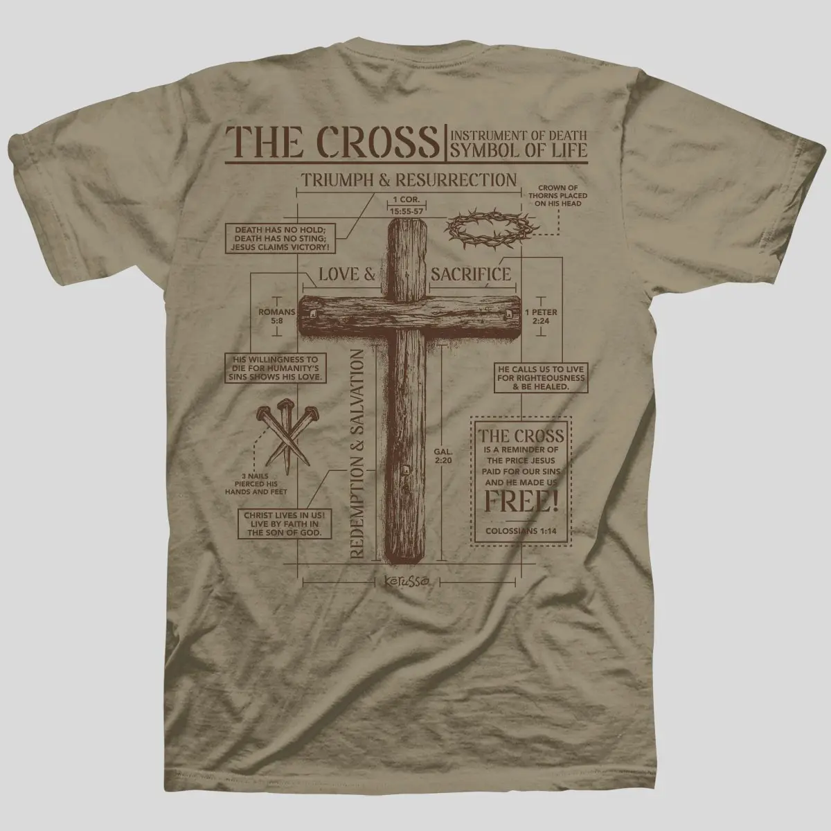 Kerusso Men's 100% Cotton Round Neck Short-Sleeve Classic Fit Graphic T-Shirt - Cross-Themed Christian Faith Tops, Outreach Wear, Taped Neck Casual Streetwear Menswear, Cross Print