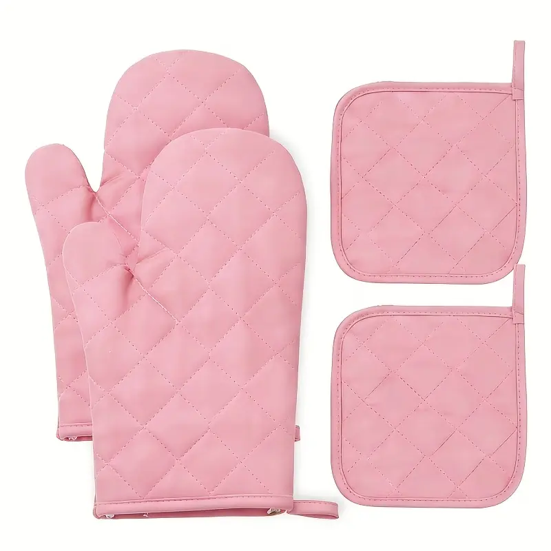 Set of Oven Mitts And Pot Holders - Insulated Gloves for Kitchen And Microwave, Non-Slip And Heat Resistant for Barbecue And Baking, Four-Piece Set, Perfect for Christmas, Mother'S Day, New Year, And Birthday Presents