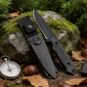 Tactical Fixed Blade Knife – Full Tang 3.54" 50-Degree Steel Blade with Textured Diamond Grip Handle – 7.88" Overall Length with Nylon Sheath for Hunting, Outdoor, and Survival – Secure Snap-Button Carry