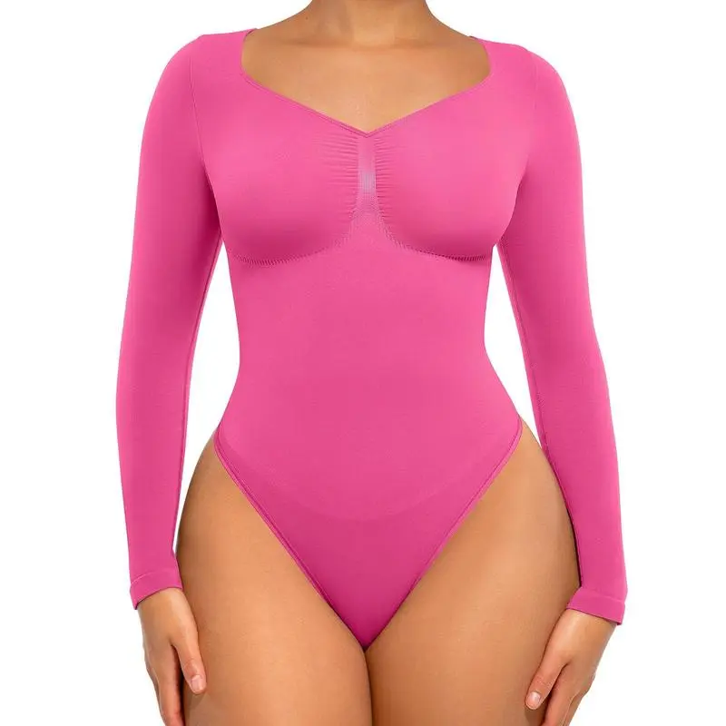 FeelinGirl Women's Seamless Shaping Long Sleeve Thong Bodysuit for Tops and Comfortable Underwear Lady TiktokSuperBrandDay
