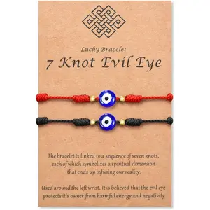 Evil Eye 7 Knot Lucky Bracelets 2 Pieces Adjustable Red And Black String Lucky Charm Jewelry For Women Men Daily Wear And Gift