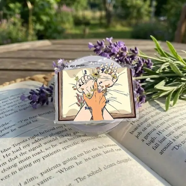 Emotional Reader Phone Grip, Healing Book Lover Gift, Mental Health Bookish Accessory, Introvert Reader Kindle Grip sticky Baby mount Library Card Magsafe Flower-Shaped Multi-Functional Stand magnetic holder Universal Car Spooky Bat Adjustable