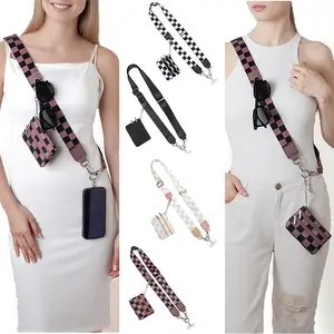 Women’s minimalist plaid phone strap wallet/phone pouch, detachable zero-wallet design