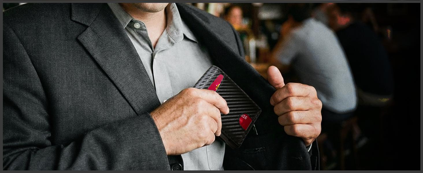 MNGARISTA Wallet for Men,Slim Minimalist Bifold Wallet with RFID Blocking,Pop-Up Credit Card Holder with ID Window & Money Clip,Magnetic Flip Metal Wallet for 10-12 Cards,Gifts for Men-Carbon Fiber SpringStatements